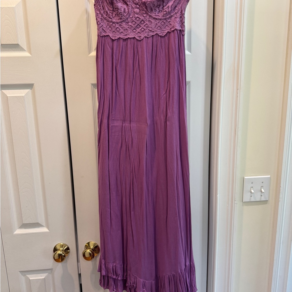 Free People Purple Ruched Strapless Dress